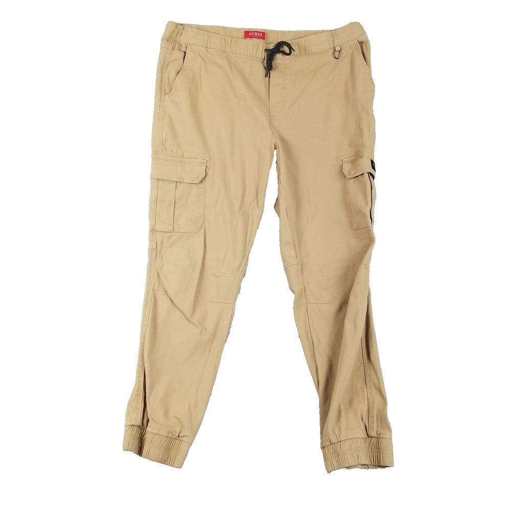 Guess Cargo‎ Pants Mens Large Tan Drawstring Elastic Cuff Pockets Casual Jogger